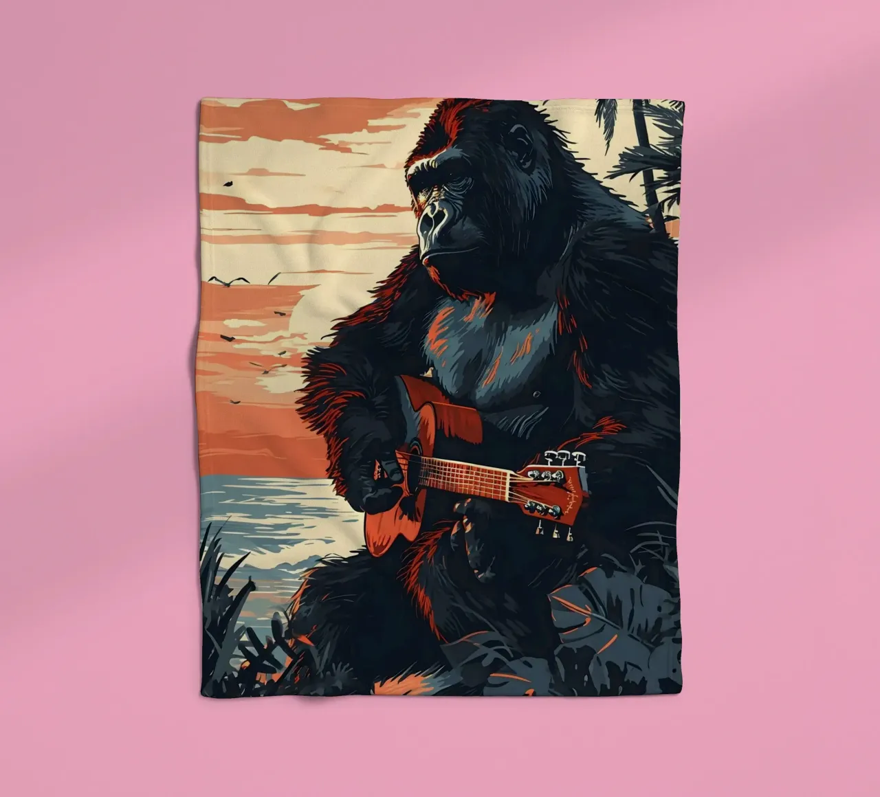 Gorilla mit Gitarre am Meer coperta in pile da WILD ART