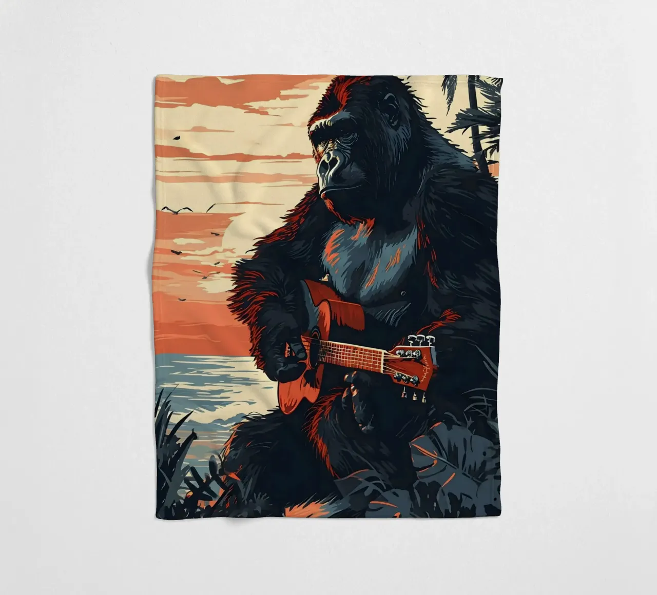 Gorilla mit Gitarre am Meer coperta in pile da WILD ART