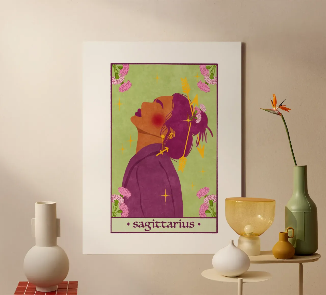 Boogschutter - Sterrenbeeld canvas met Baklijst van Illustration Raissa Oltmanns