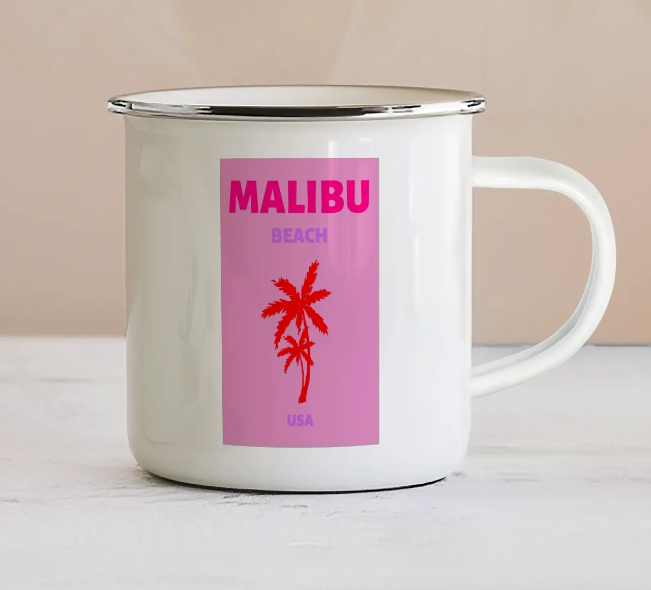 Malibu Beach Palm Trees | Retro Pink California Art Print mug en émail de NorwesClub