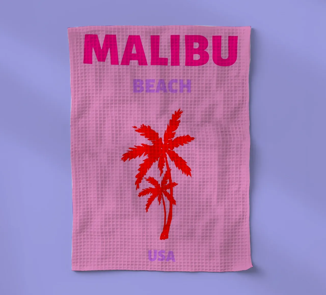 Malibu Beach Palmbomen | Retro Roze Californië Kunstdruk theedoek van NorwesClub