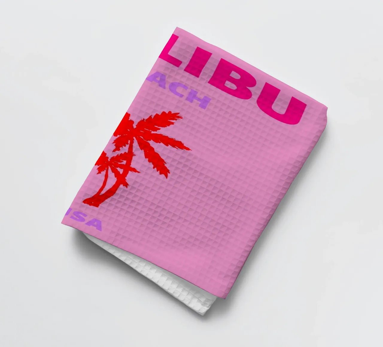 Malibu Beach Palmbomen | Retro Roze Californië Kunstdruk theedoek van NorwesClub
