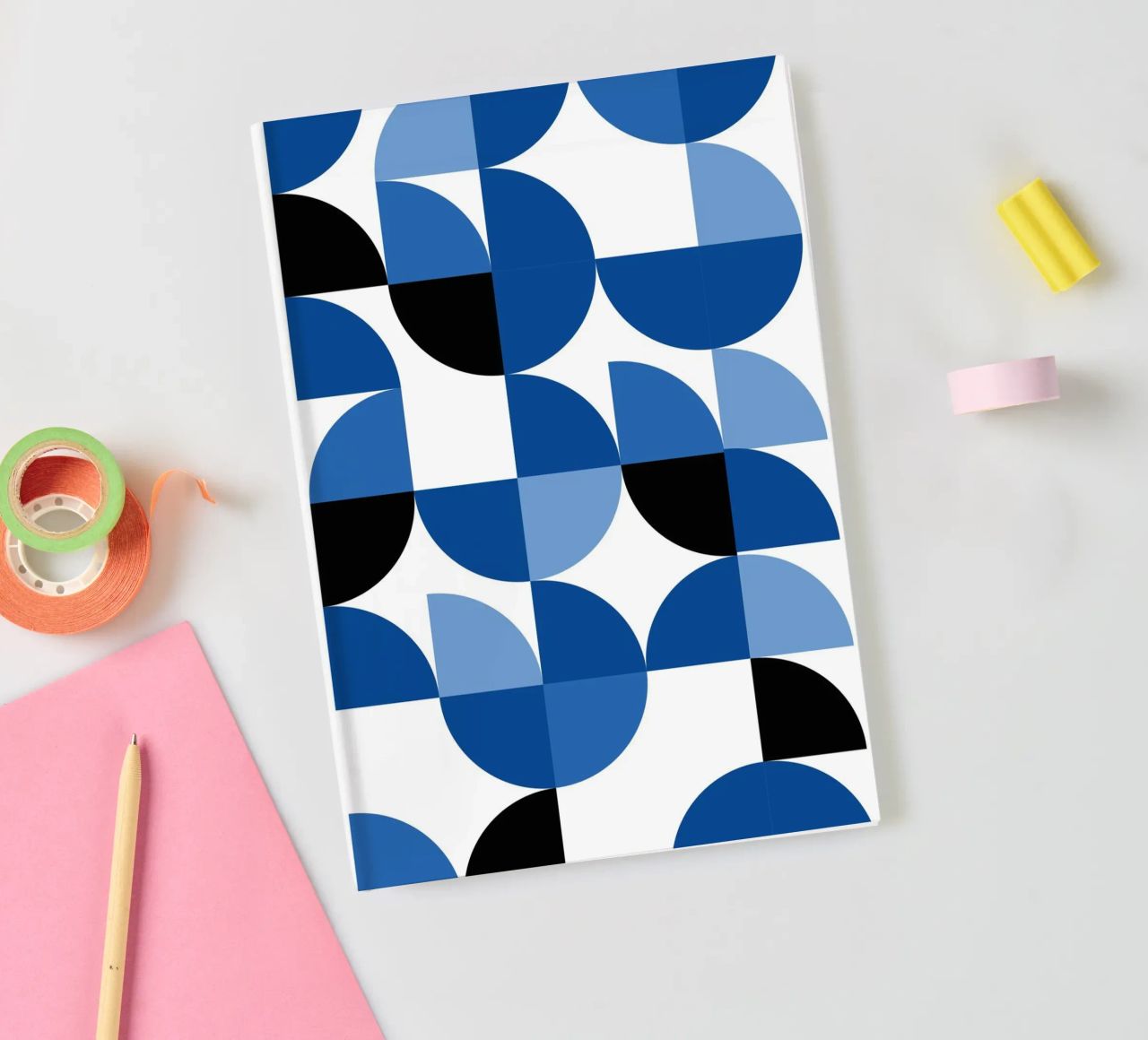 Modular semicircles in blue - Bauhaus pattern composition notebook by Casa Calm