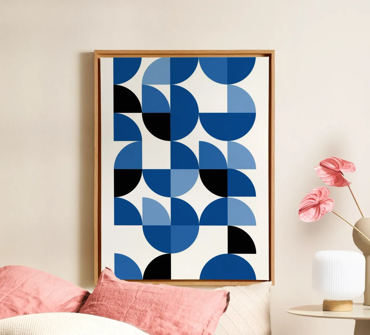 Modulaire halve cirkels in blauw - Bauhaus patrooncompositie canvas van Casa Calm