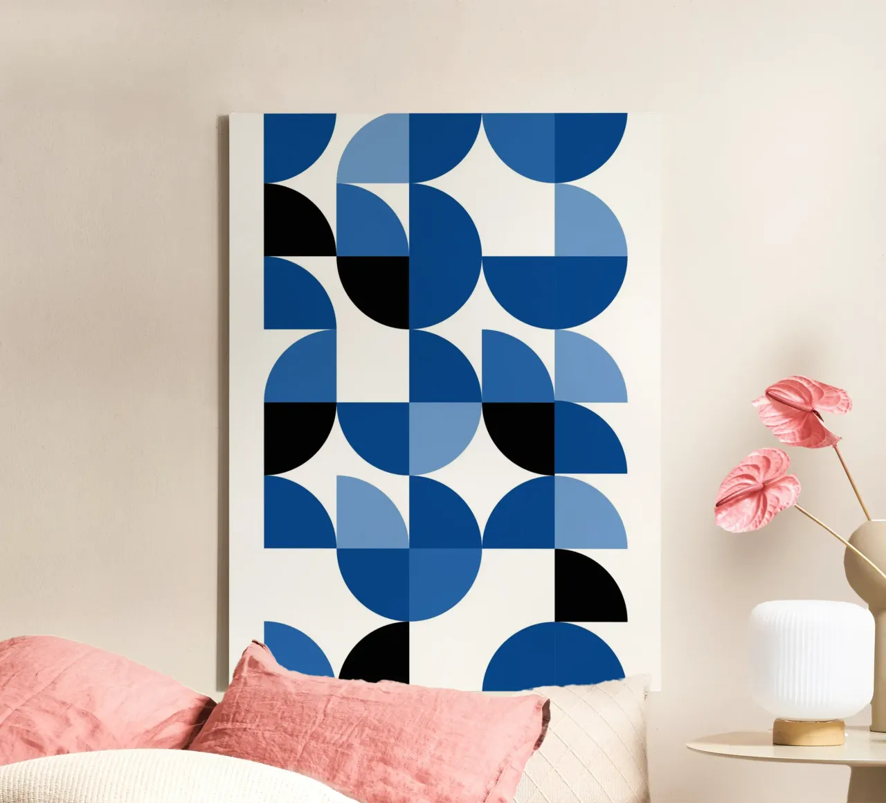 Semicerchi modulari in blu - Composizione di motivi Bauhaus tela da Casa Calm