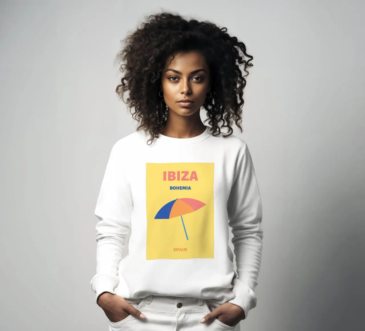 Ibiza Bohemia Beach Umbrella | Retro Summer Travel Print sudadera de NorwesClub