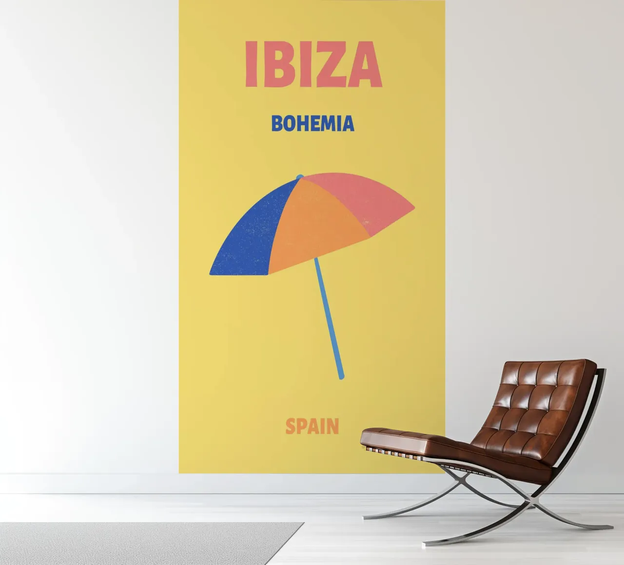 Ibiza Bohemia Beach Umbrella | Retro Summer Travel Print photo wallpaper by NorwesClub