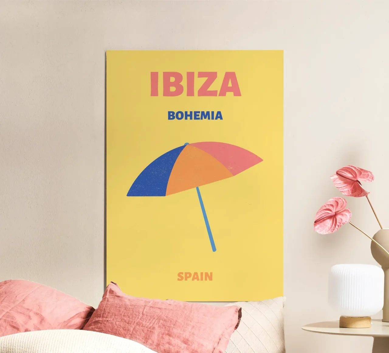 Ibiza Bohemia Beach Umbrella | Retro Summer Travel Print aluminio dibond de NorwesClub