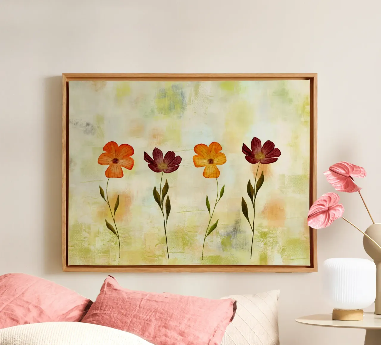 Sonnentanz der Blüten - Floral, abstraktes Gemälde canvas met Baklijst van Petra Lang