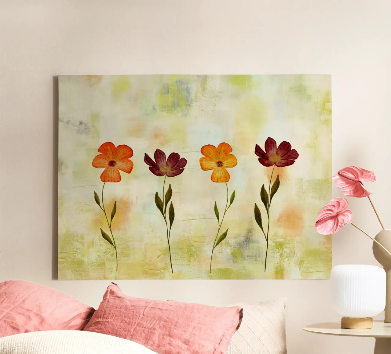 Sonnentanz der Blüten - Floral, abstraktes Gemälde canvas met Baklijst van Petra Lang
