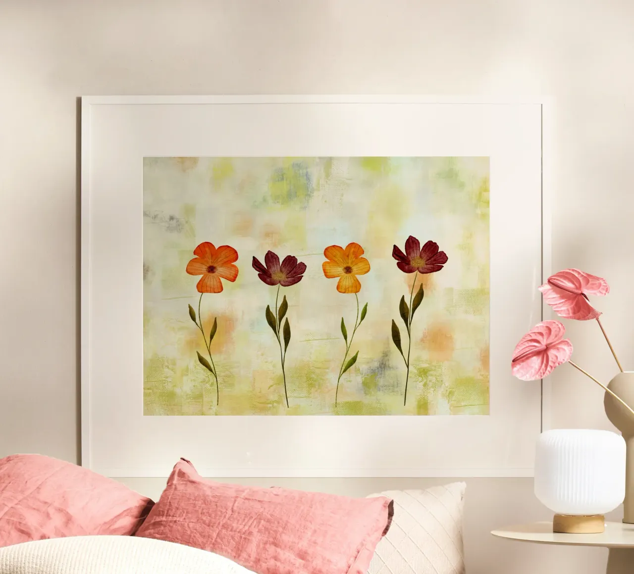 Sonnentanz der Blüten - Floral, abstraktes Gemälde poster con telaio in legno da Petra Lang