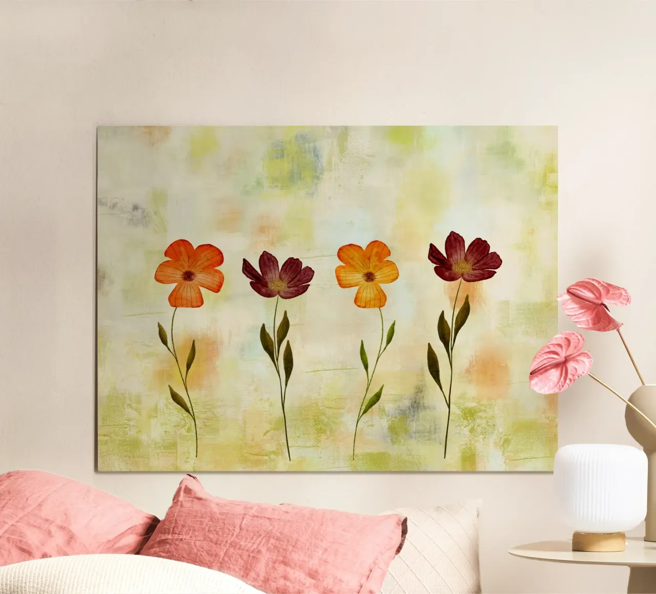 Sonnentanz der Blüten - Floral, abstraktes Gemälde poster con telaio in legno da Petra Lang
