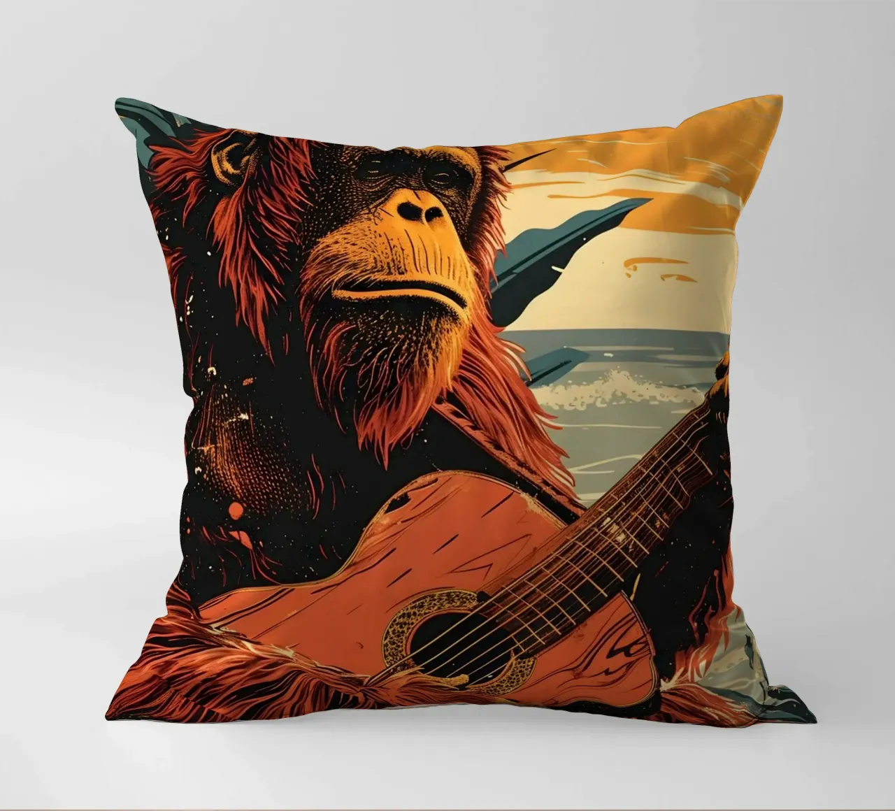 Orang Utan spielt Gitarre am Strand cuscino da WILD ART