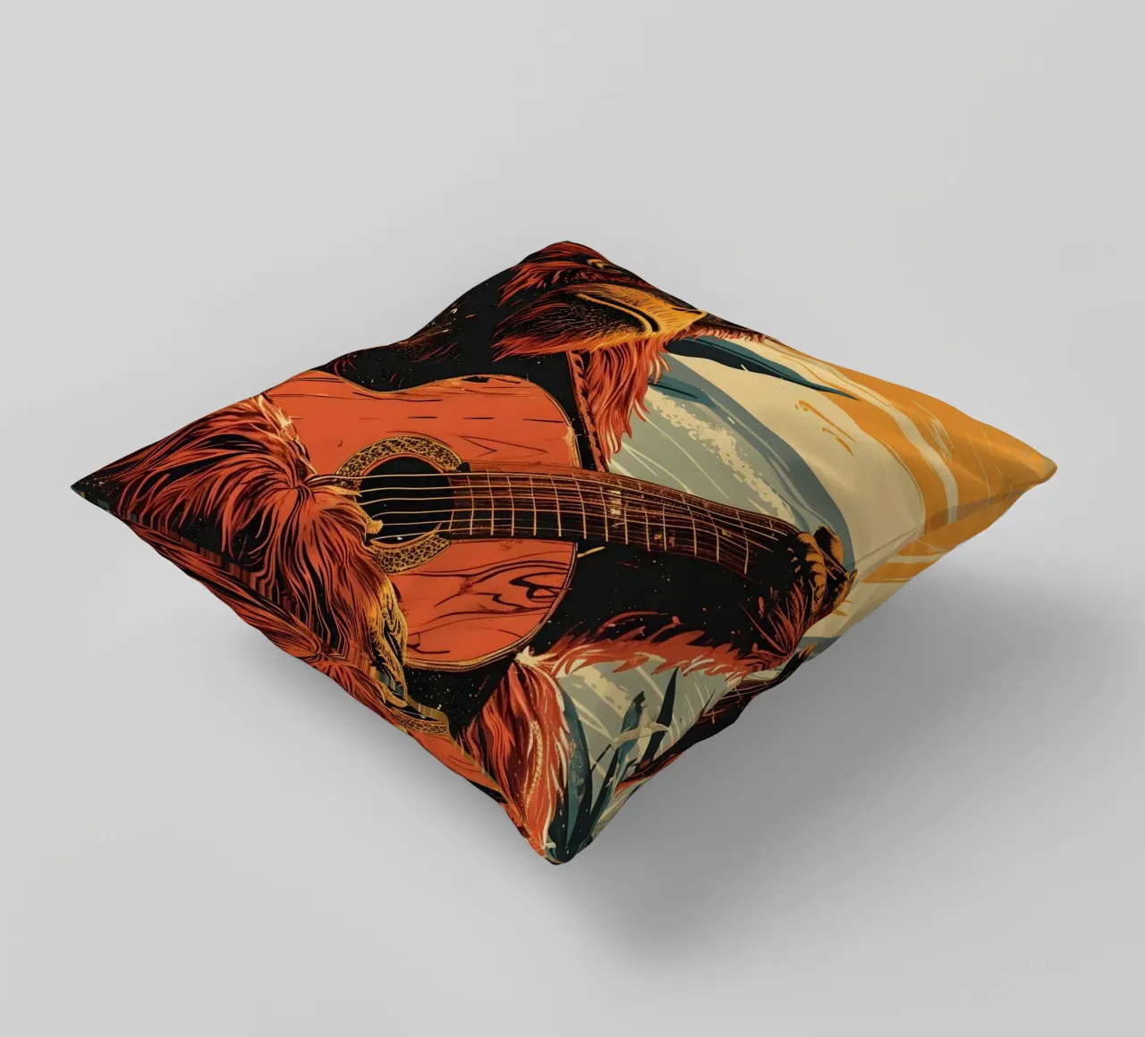 Orang Utan spielt Gitarre am Strand cuscino da WILD ART