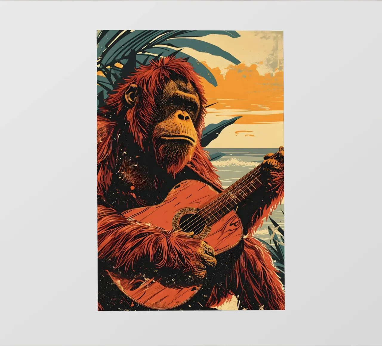Orang Utan spielt Gitarre am Strand pellicola backlit da WILD ART