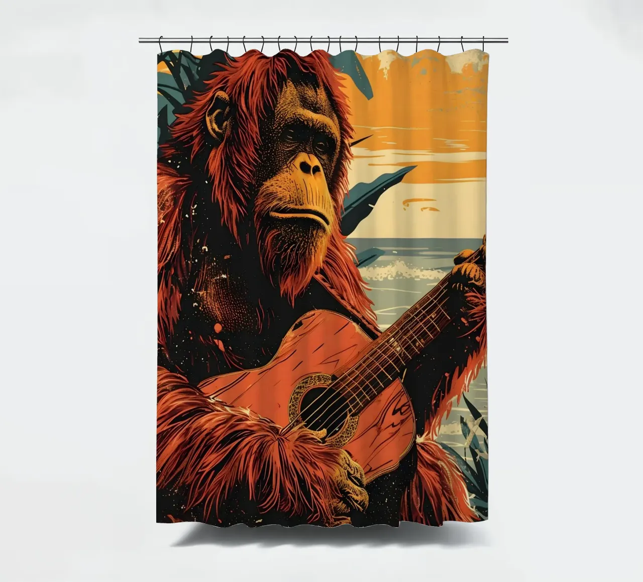 Orang Utan spielt Gitarre am Strand tenda da doccia da WILD ART