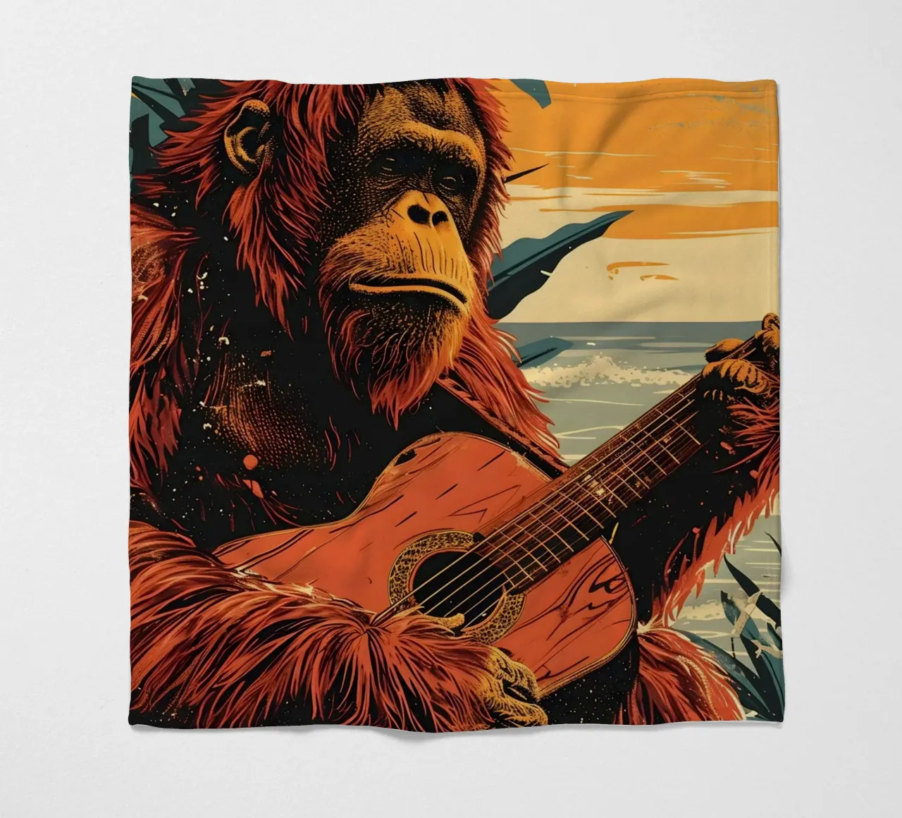 Orang Utan spielt Gitarre am Strand coperta in pile da WILD ART