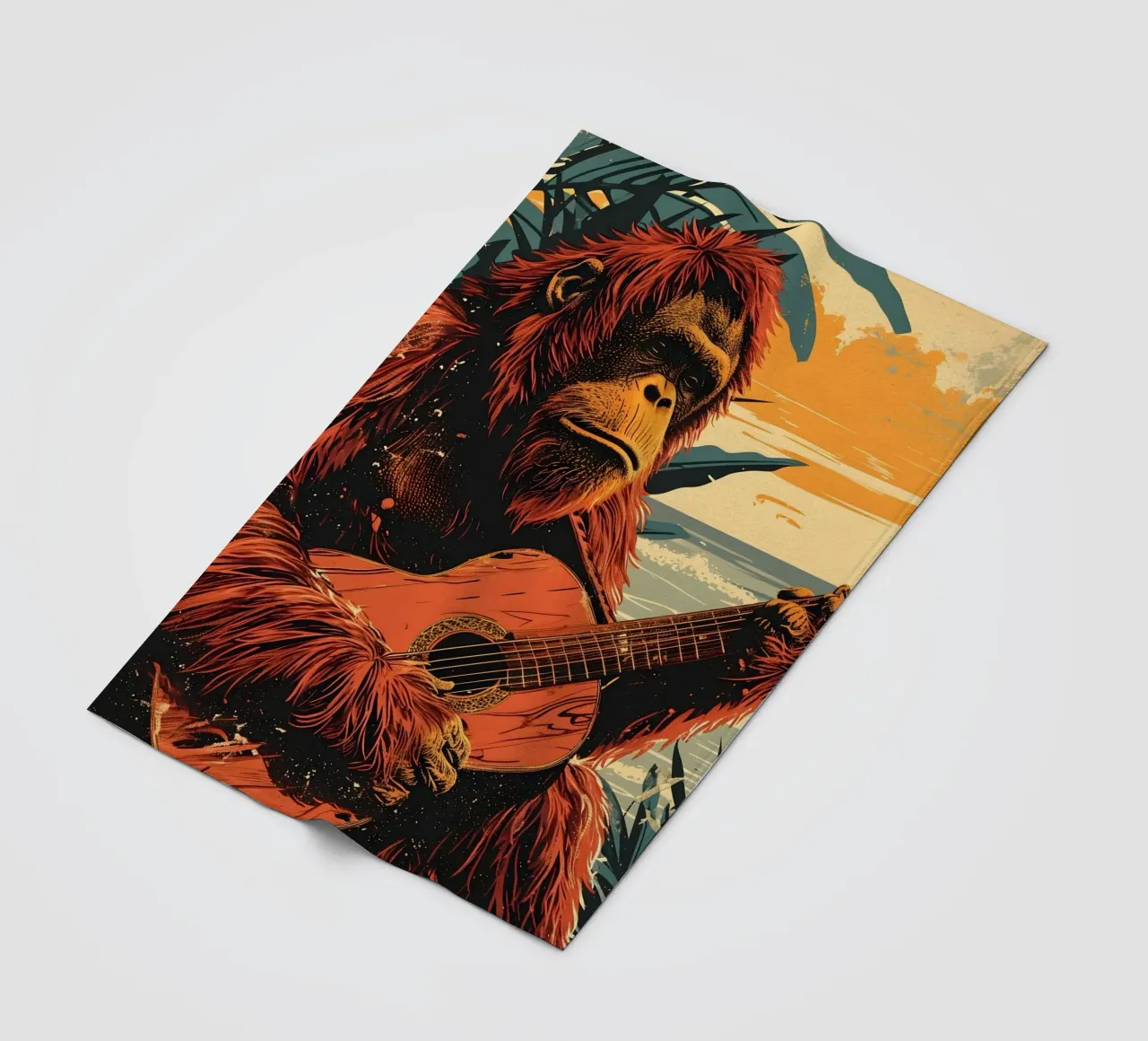 Orang Utan spielt Gitarre am Strand coperta in pile da WILD ART
