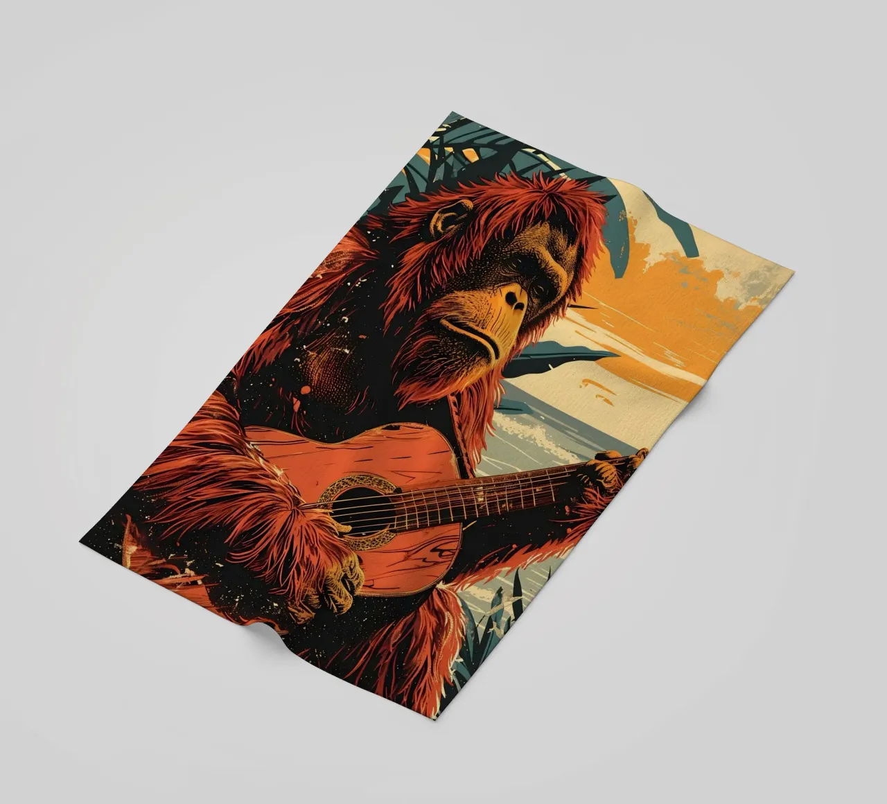Orang Utan spielt Gitarre am Strand telo mare da WILD ART