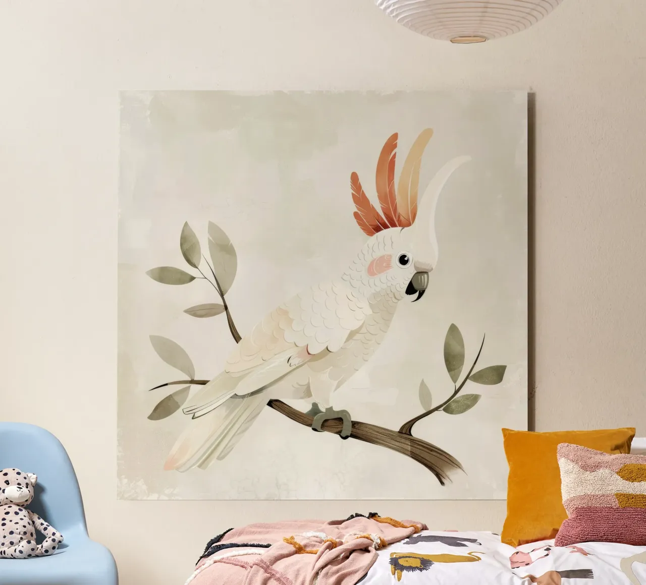 Sereno cacatua bianco su un ramo alluminio dibond da DesignDoodle