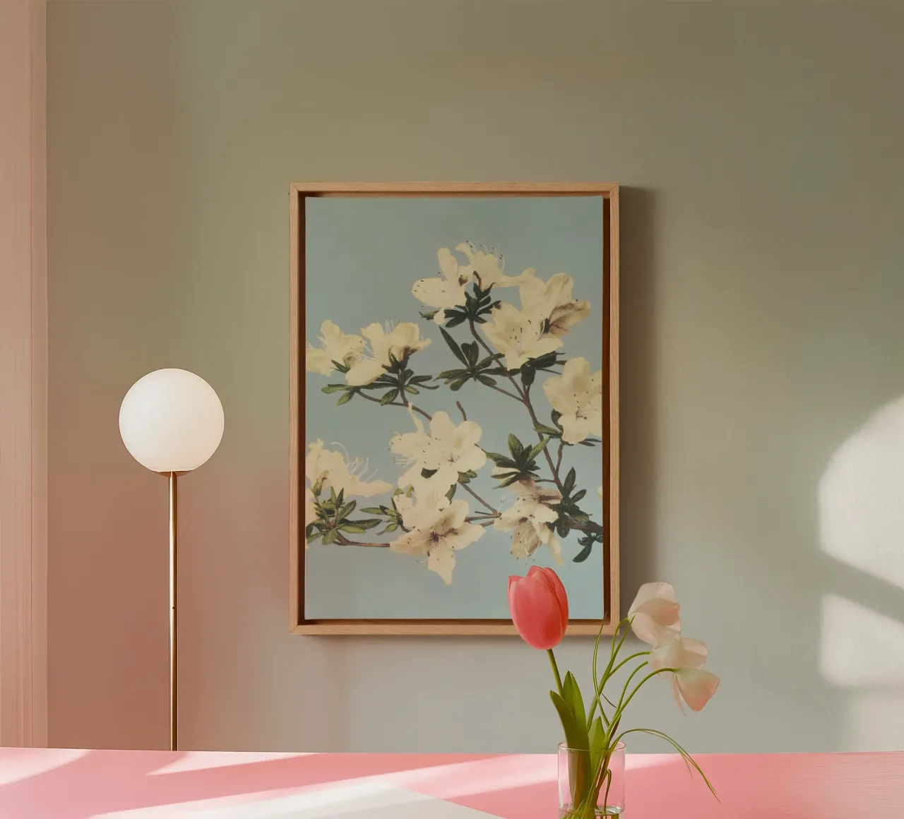 Vintage Azalea Bloom Botanical Pastel Bloemen Print canvas met Baklijst van NorwesClub