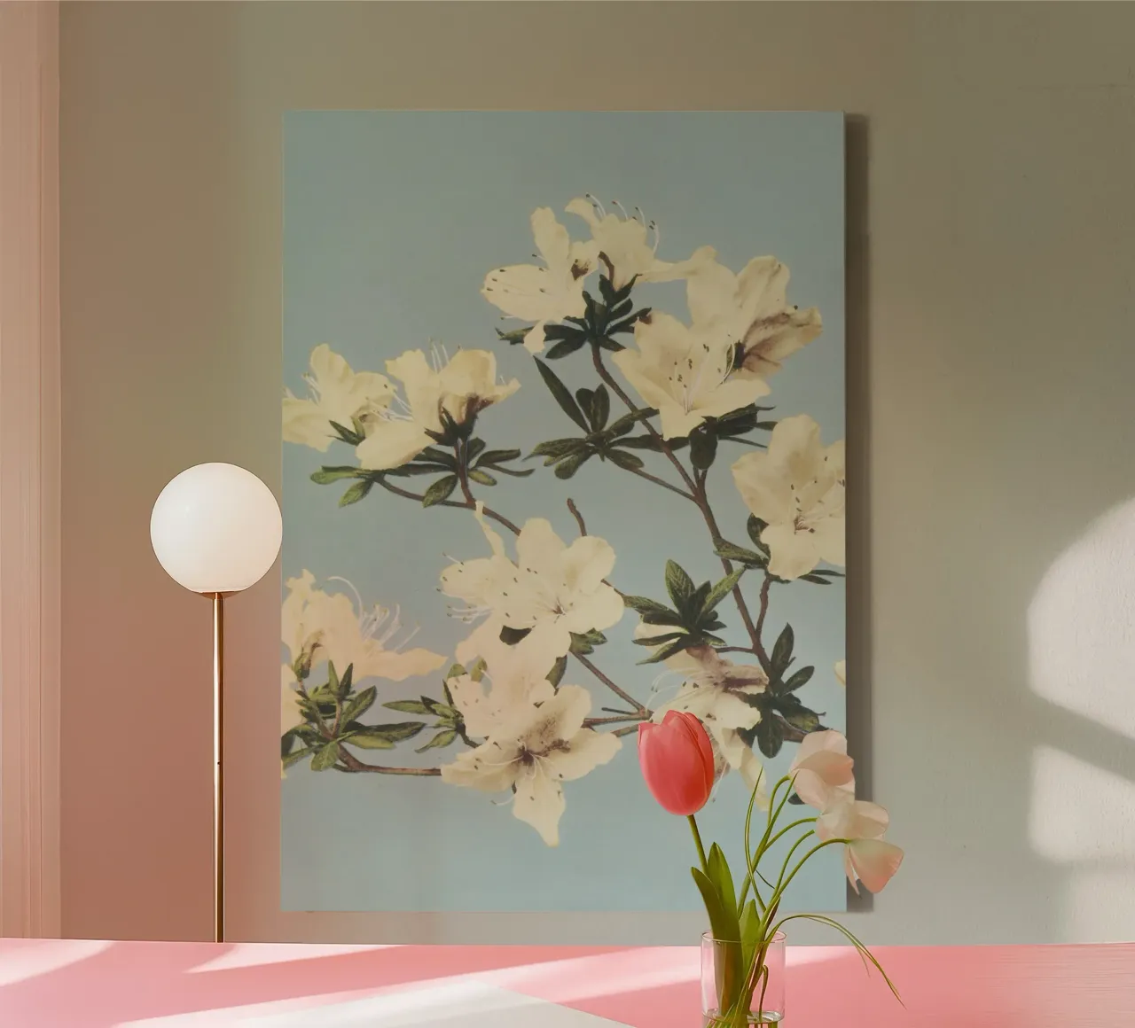 Vintage Azalea Bloom Botanical Pastel Bloemen Print canvas met Baklijst van NorwesClub