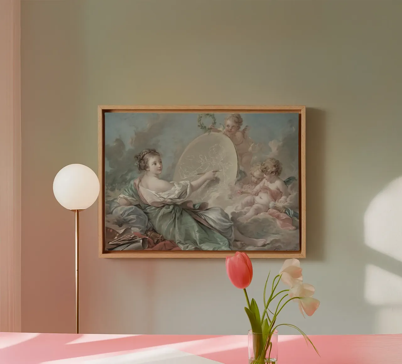 François Boucher - Schilderkunst | Rococo Engelen Print canvas met Baklijst van NorwesClub