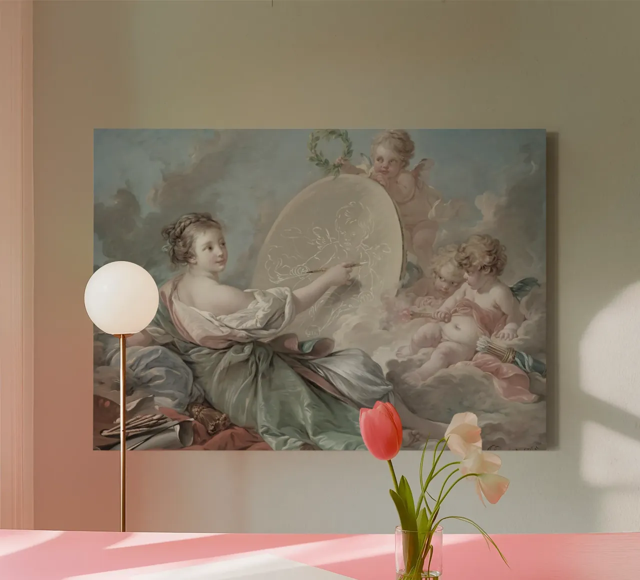 François Boucher - Schilderkunst | Rococo Engelen Print canvas met Baklijst van NorwesClub