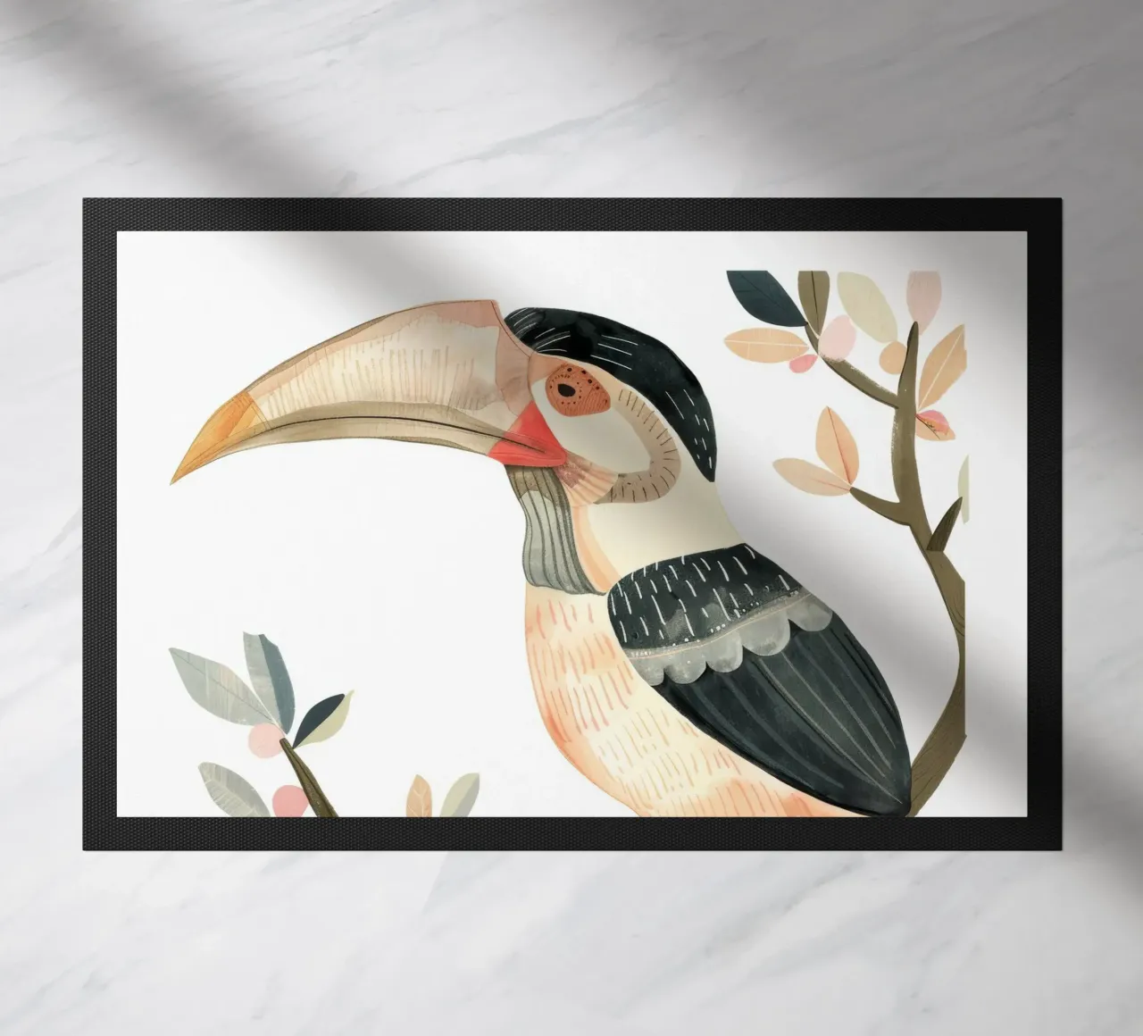 Tucano tropicale appollaiato con foglie vibranti zerbino da DesignDoodle
