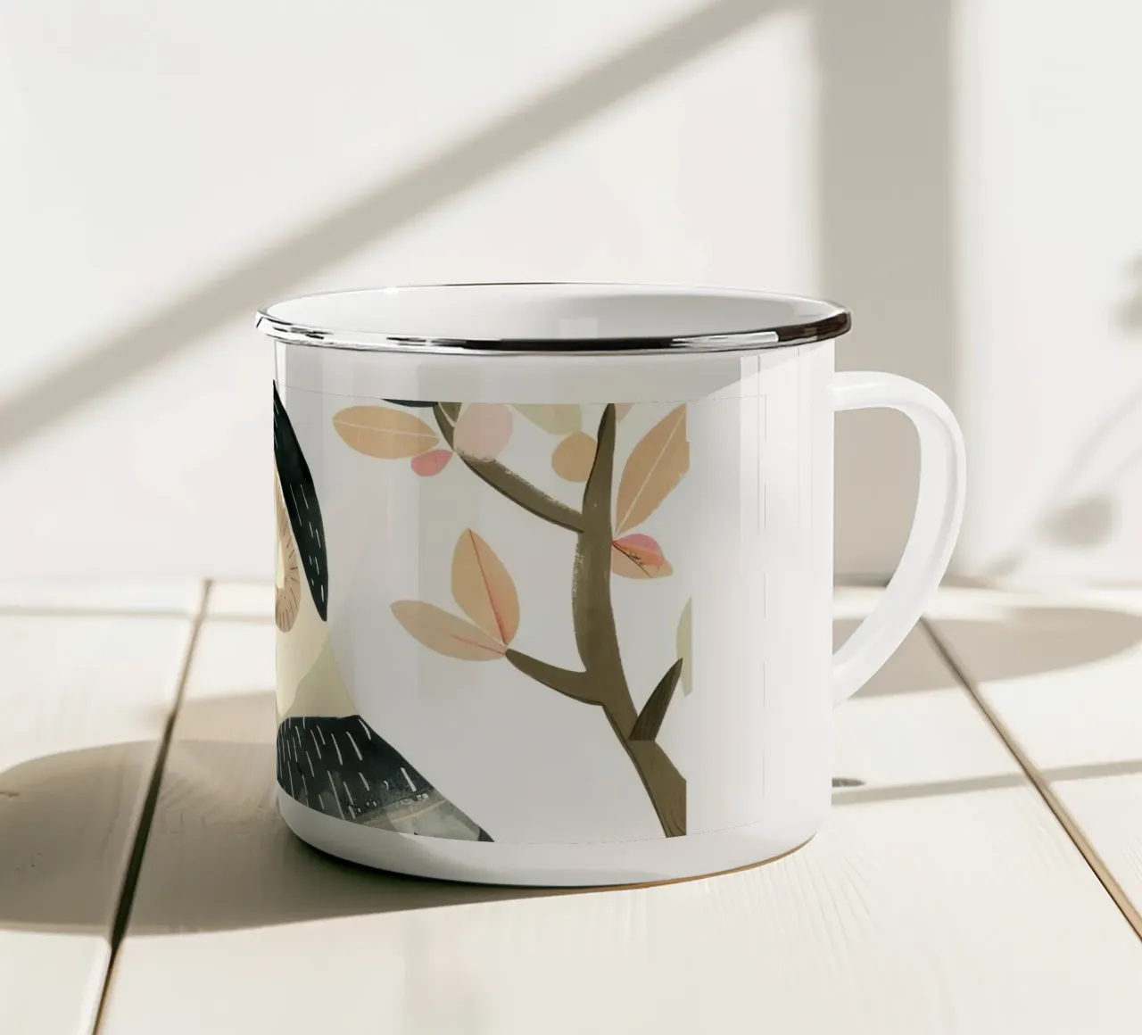 Tucano tropicale appollaiato con foglie vibranti tazza in smalto da DesignDoodle