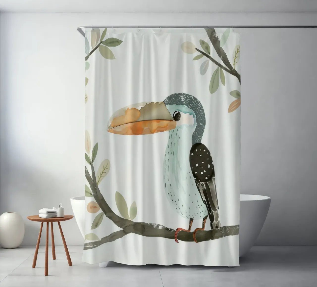 Tropical Toucan Among Branches and Berries shower curtain by DesignDoodle
