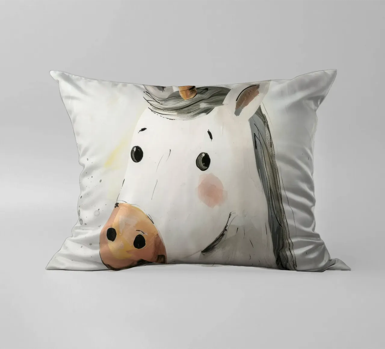 Whimsical Unicorn Portrait in Soft Hues decorative cushion by DesignDoodle