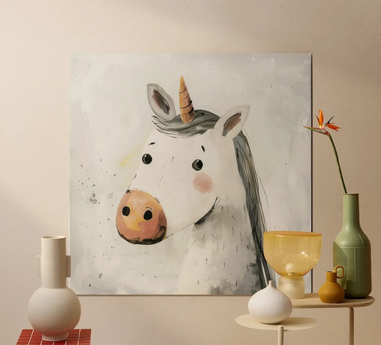 Whimsical Unicorn Portrait in Soft Hues hahnemühle by DesignDoodle