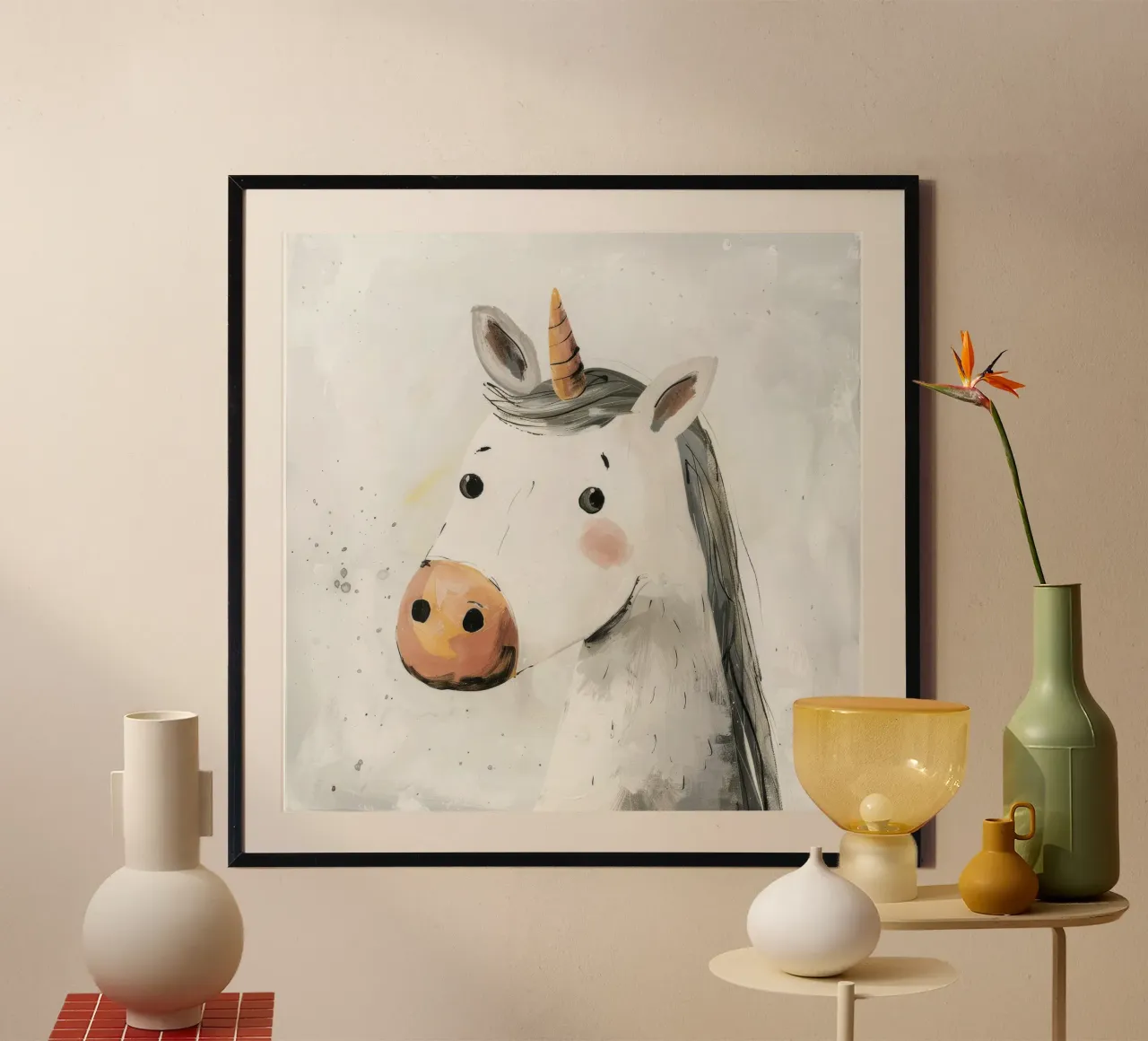 Whimsical Unicorn Portrait in Soft Hues hahnemühle by DesignDoodle