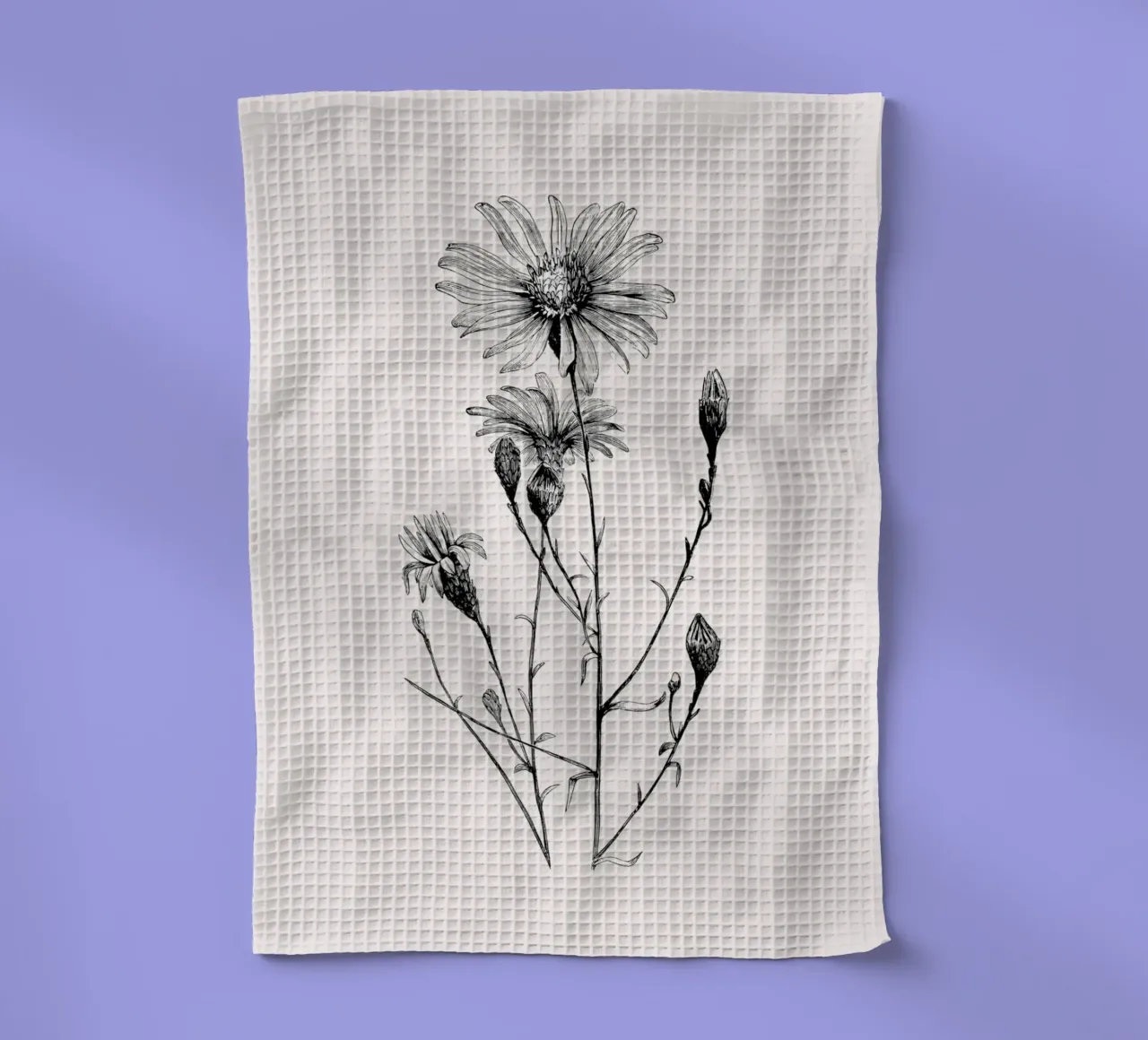 Vintage Wildflower Botanical Sketch | Monochrome Floral Prin canovaccio da cucina da NorwesClub