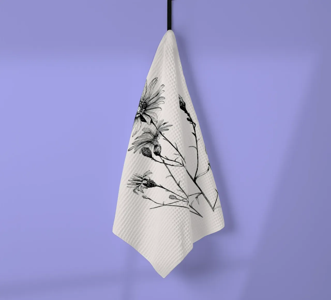 Vintage Wildflower Botanical Sketch | Monochrome Floral Prin canovaccio da cucina da NorwesClub