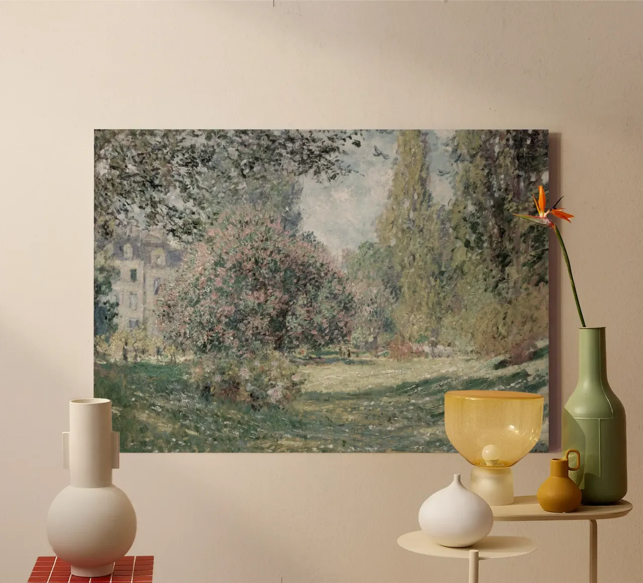 Monet - Het park Monceau | Impressionistisch landschap Print canvas met Baklijst van NorwesClub