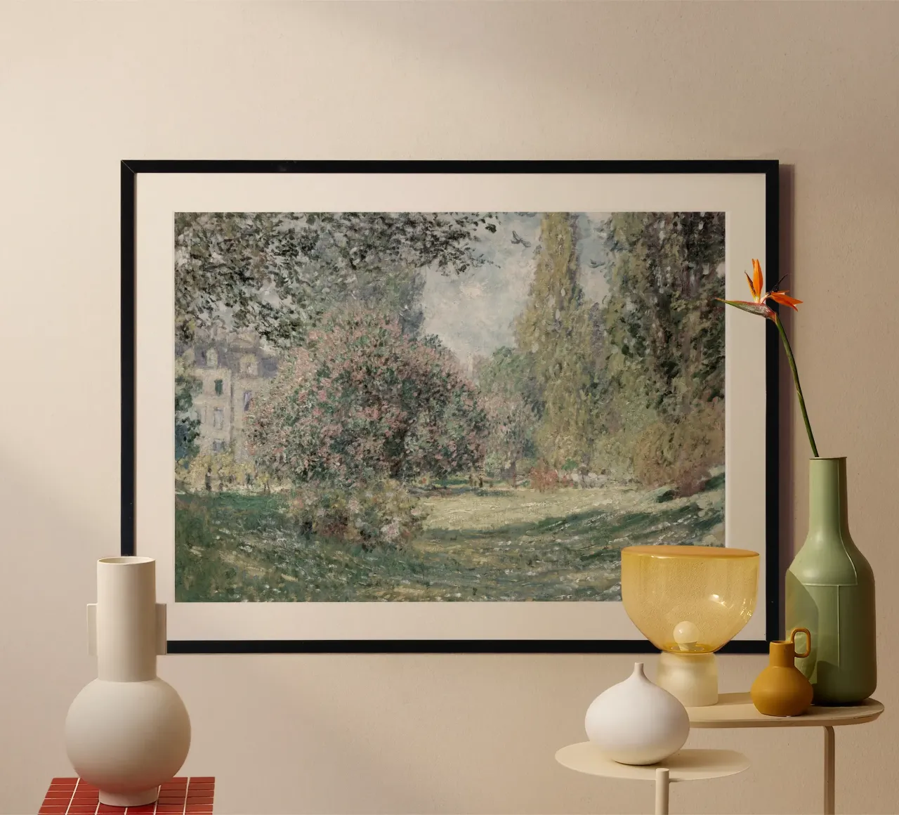 Monet - Le parc Monceau | Impression paysage impressionniste poster avec cadre en plastique de NorwesClub