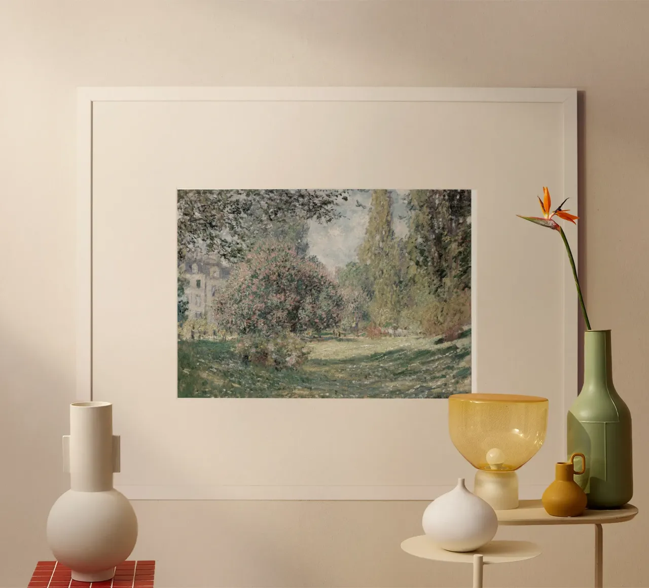 Monet - Le parc Monceau | Impression paysage impressionniste poster avec cadre en plastique de NorwesClub