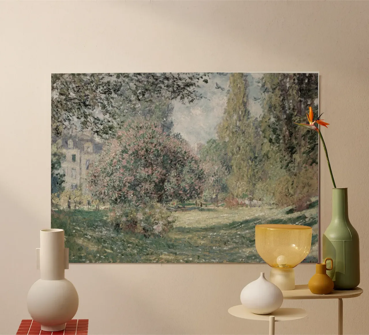 Monet - Le parc Monceau | Impression paysage impressionniste poster avec cadre en plastique de NorwesClub
