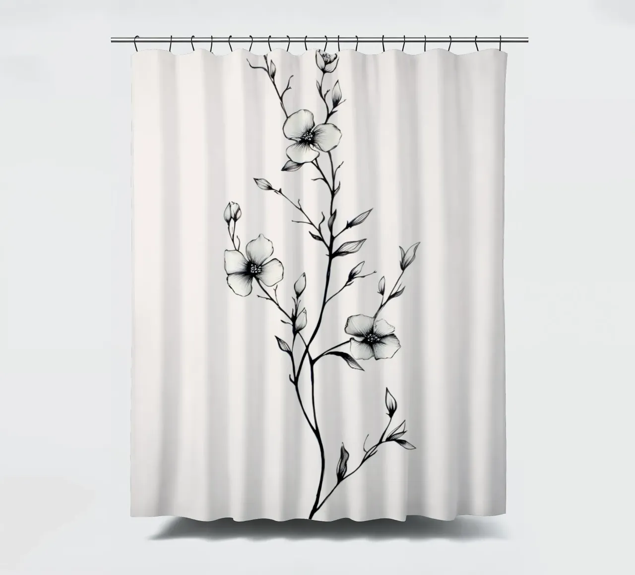 Delicate Floral Line Art | Minimalist Botanical Sketch Print cortina de baño de NorwesClub