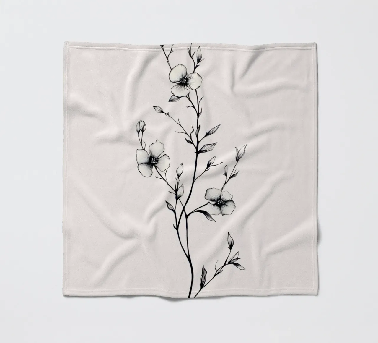 Delicate Floral Line Art | Minimalist Botanical Sketch Print fleece blanket by NorwesClub