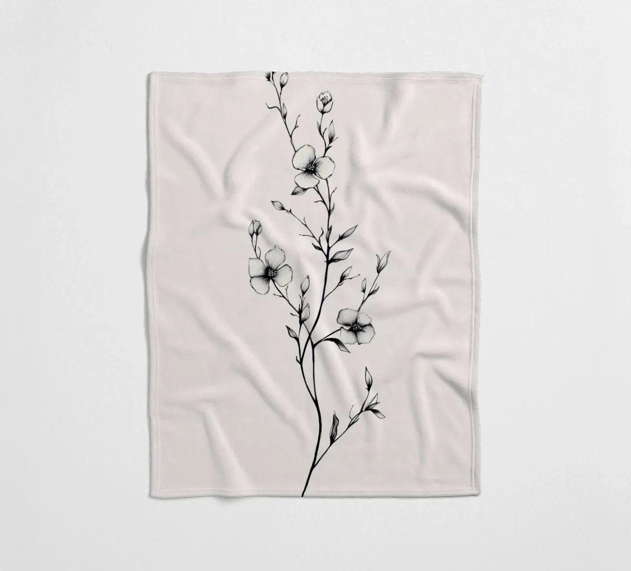 Delicate Floral Line Art | Minimalist Botanical Sketch Print fleece blanket by NorwesClub
