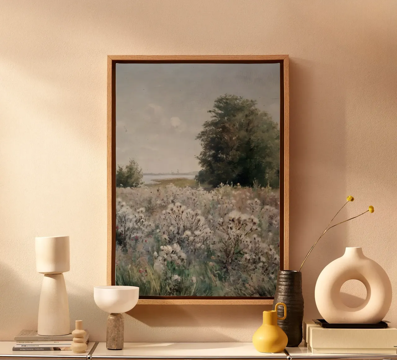 Pissarro - Wilde bloemenweide | Impressionistisch landschap Print canvas met Baklijst van NorwesClub
