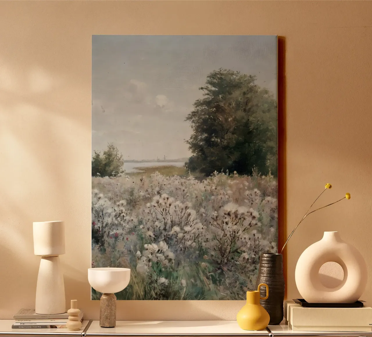 Pissarro - Wilde bloemenweide | Impressionistisch landschap Print canvas met Baklijst van NorwesClub