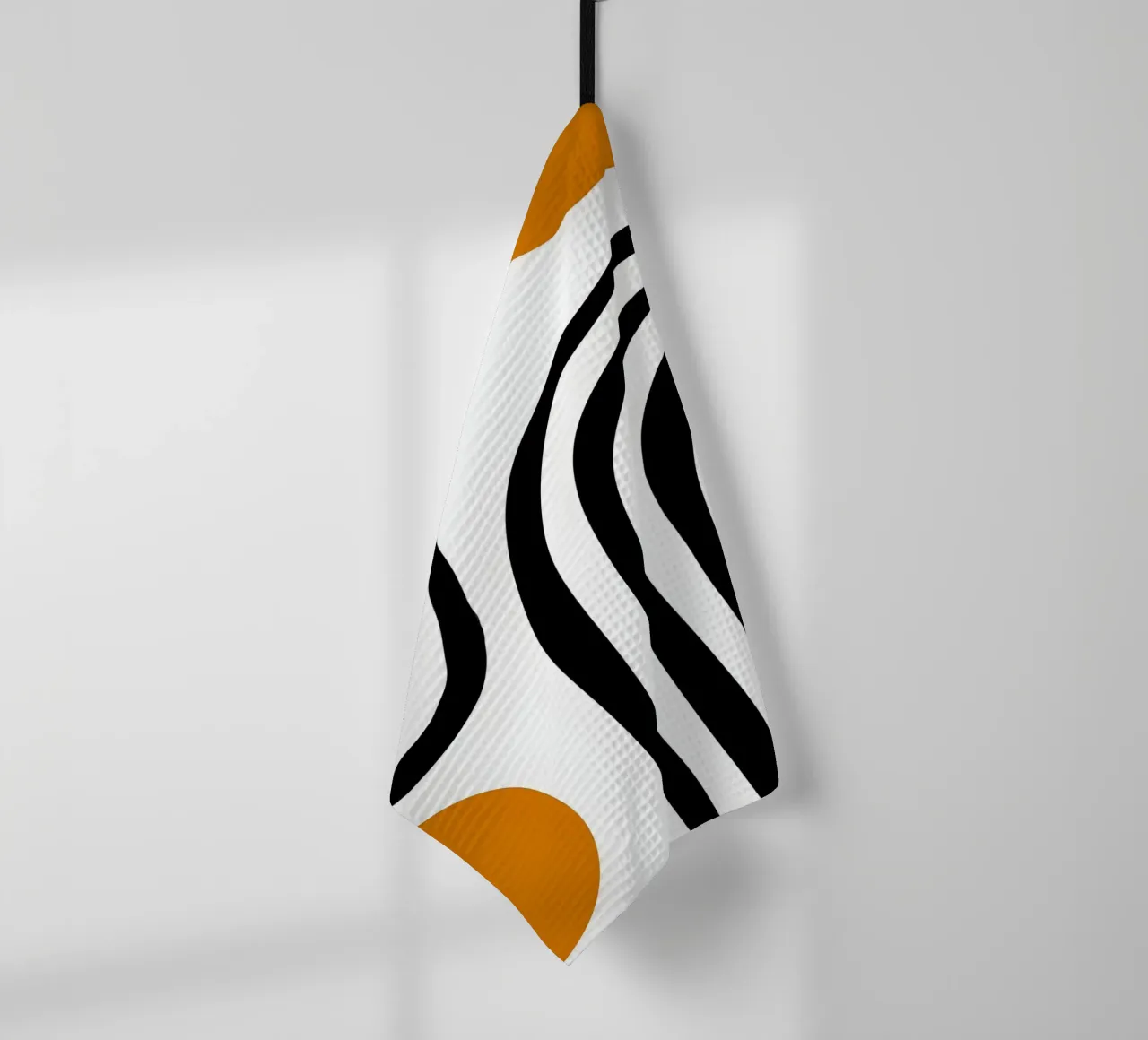 Bauhaus Abstract - Lines and circles in black and orange tea towel by Casa Calm