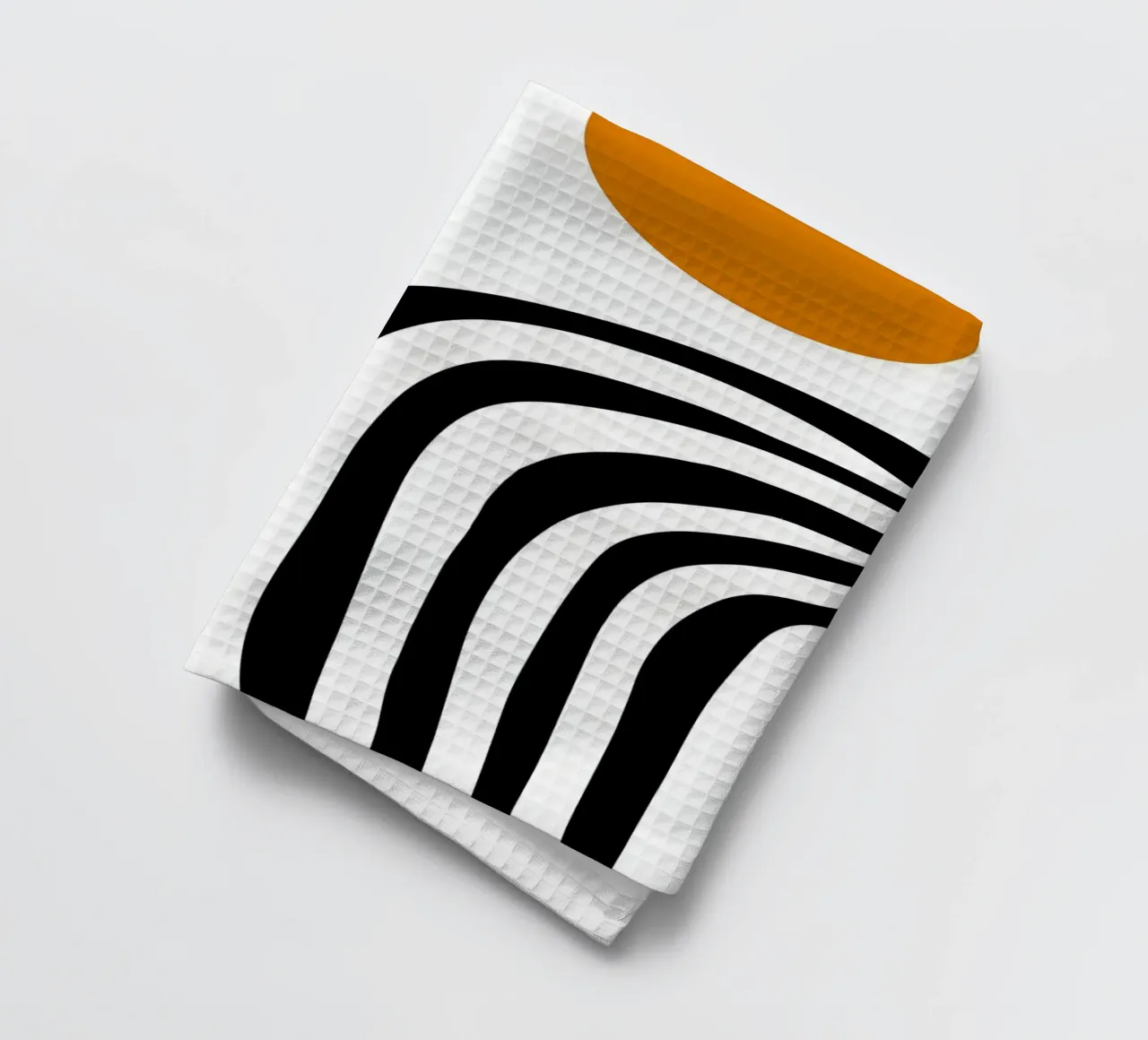 Bauhaus Abstract - Lines and circles in black and orange tea towel by Casa Calm
