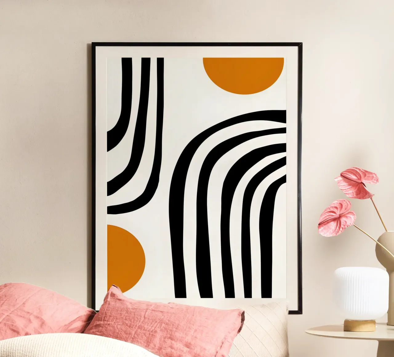 Bauhaus Abstrakt – Linien und Kreise in Schwarz und Orange Poster von Casa Calm