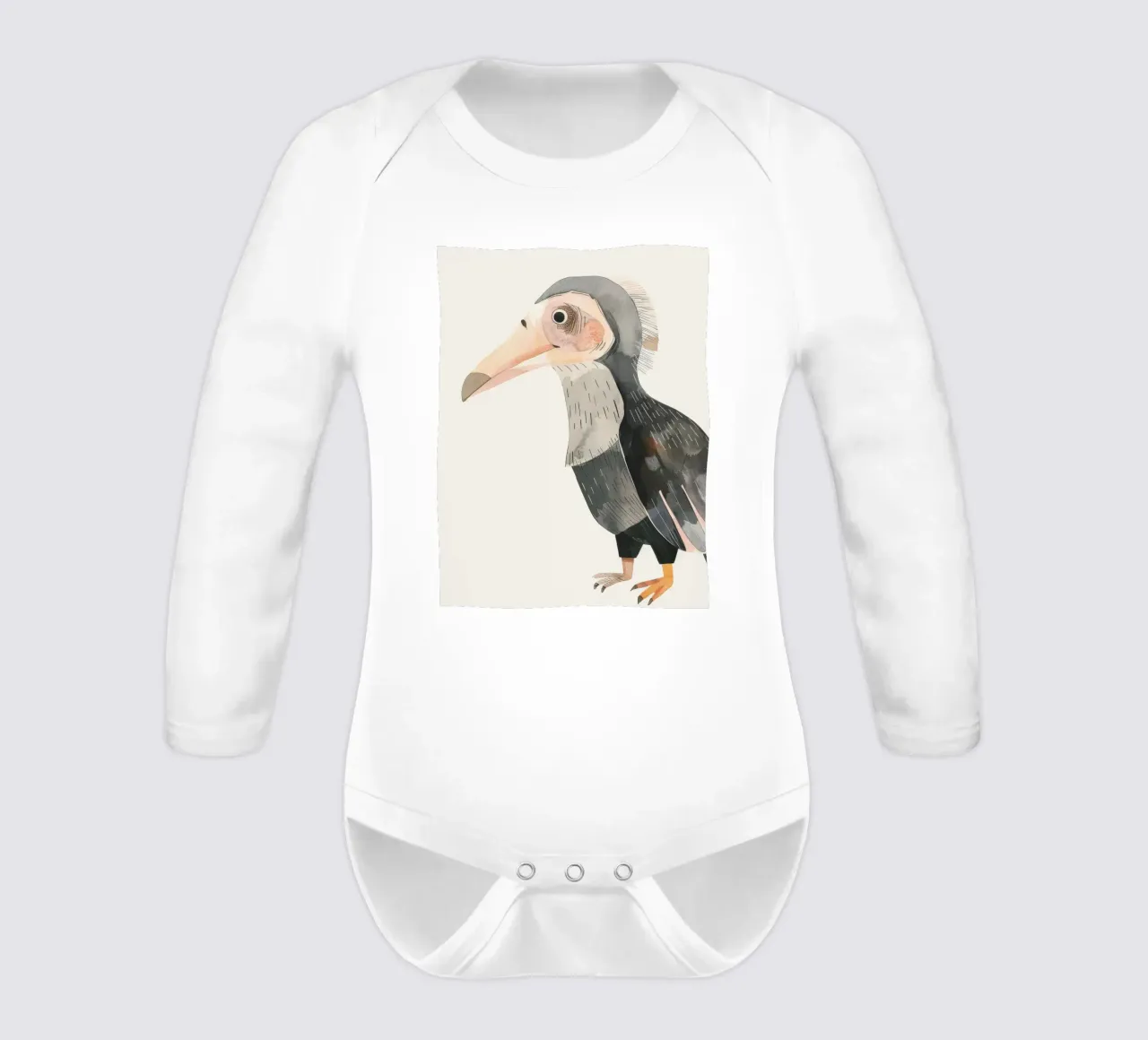 Charming Bird Perched on Branch long-sleeve baby romper by DesignDoodle