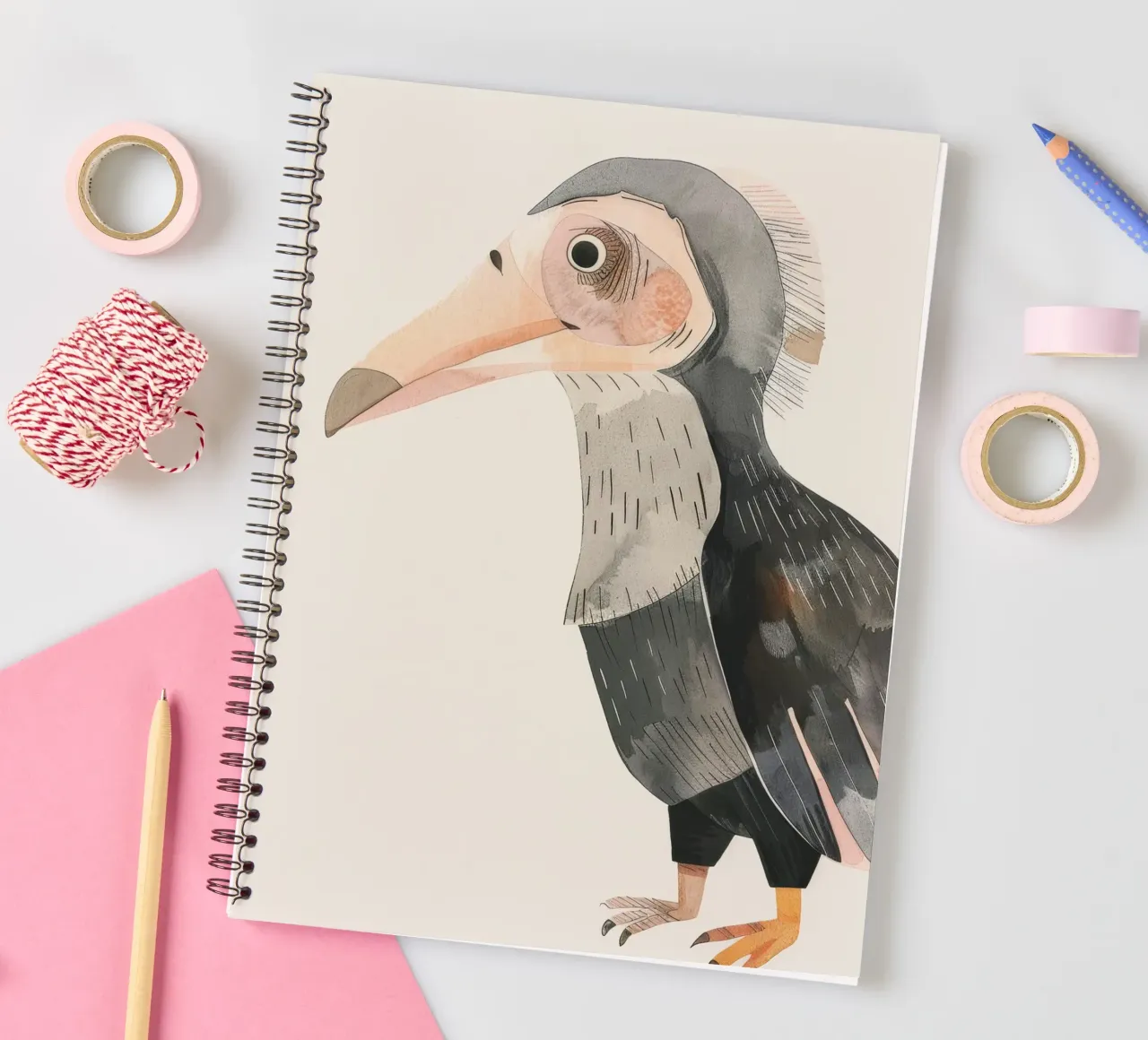 Charming Bird Perched on Branch spiral notebook by DesignDoodle